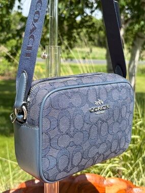 Coach Mini Jamie Denim Signature Jacquard Camera Crossbody Bag CT861 EUC